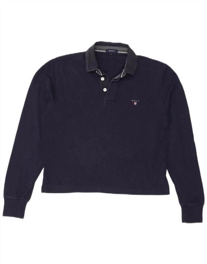 GANT Tricou polo supradimensionat cu mânecă lungă pentru femei UK 14 Medium Bleumarin