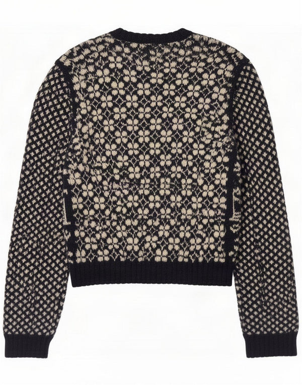 Pulover cardigan vintage pentru femei UK 14 Medium Bleumarin Fair Isle