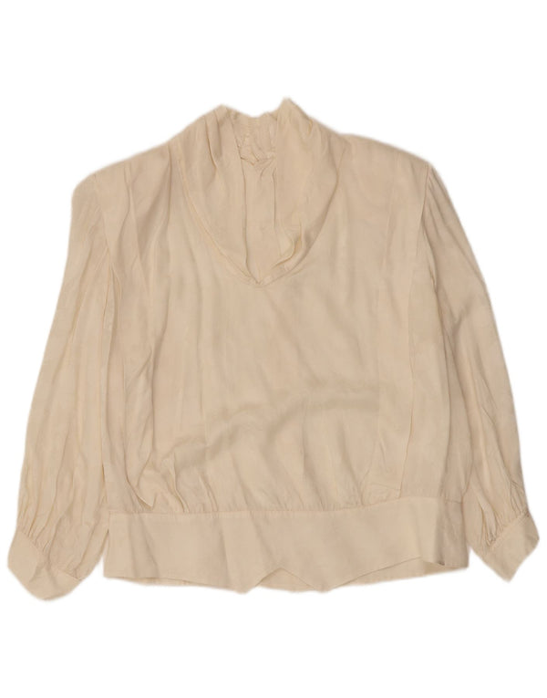 Bluză cămașă pentru femei VINTAGE cu mâneci 3/4 UK 14, mare, alb, cu flori