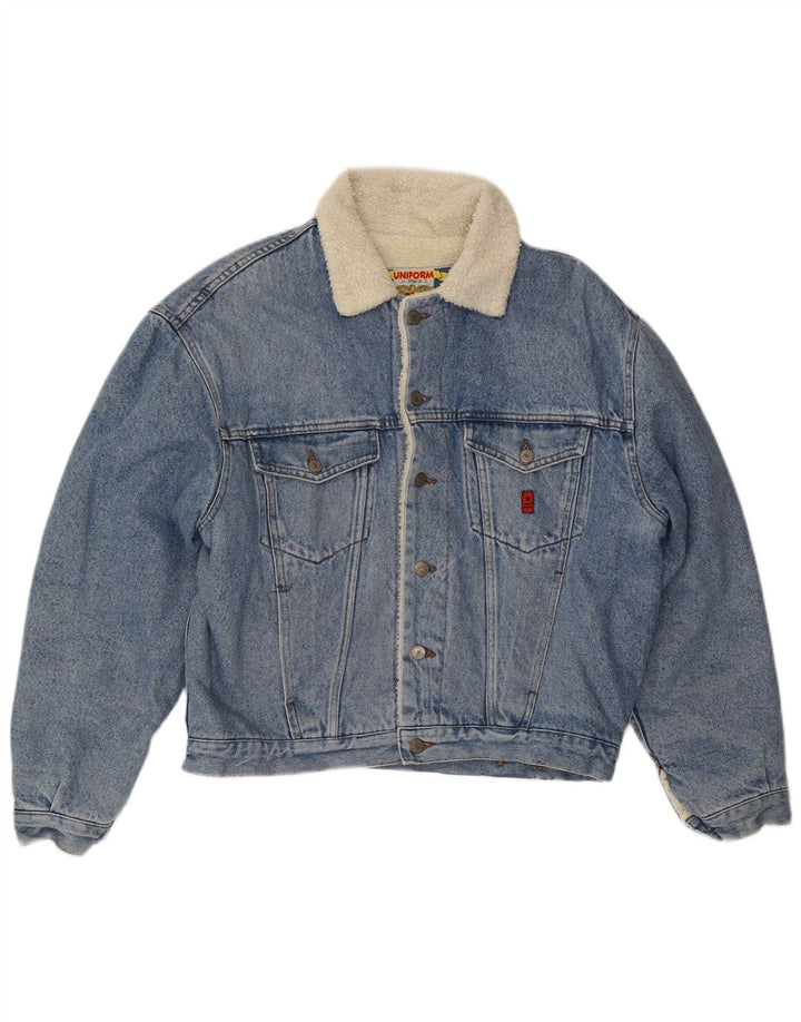 Jachetă de denim Sherpa pentru bărbați uniformă, cu tăiere lejeră, UK 38, albastru mediu