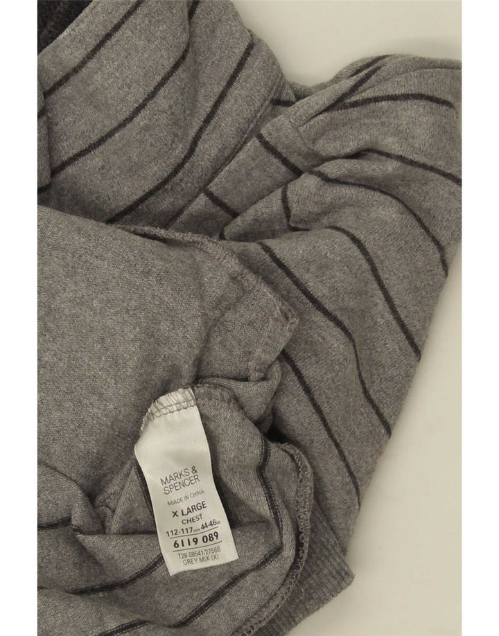 Pulover pentru bărbați Marks & Spencer, cu gât cu nasturi, XL, bumbac cu dungi gri