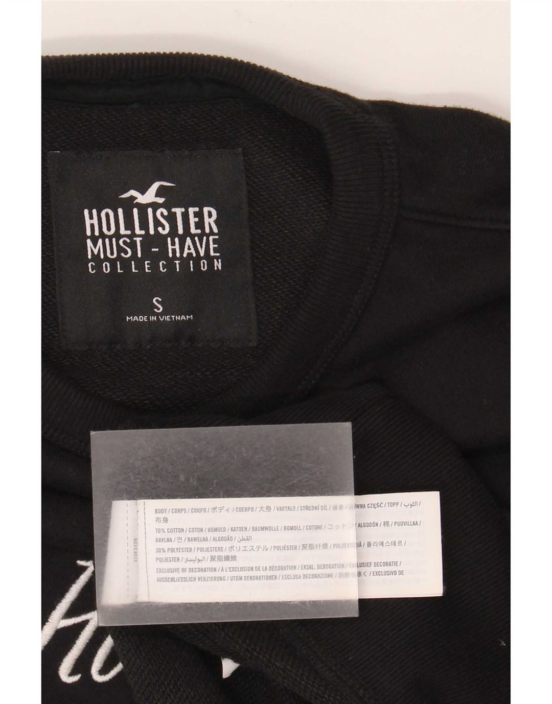 Pulover Hollister pentru bărbați cu grafică, bumbac mic, negru