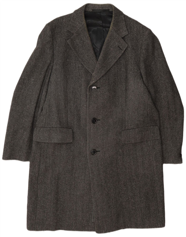 Pardesiu Crombie pentru bărbați UK 42 XL Lână gri Herringbone