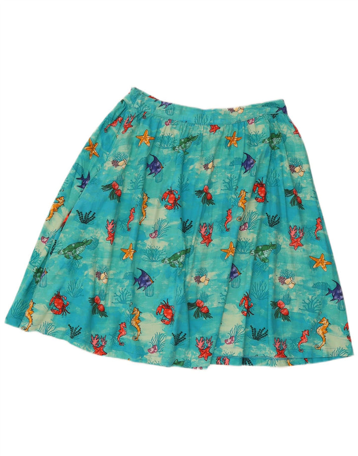 Fusta evazată cu model abstract Lindy bop pentru femei UK 12 Medium W30 Bumbac albastru