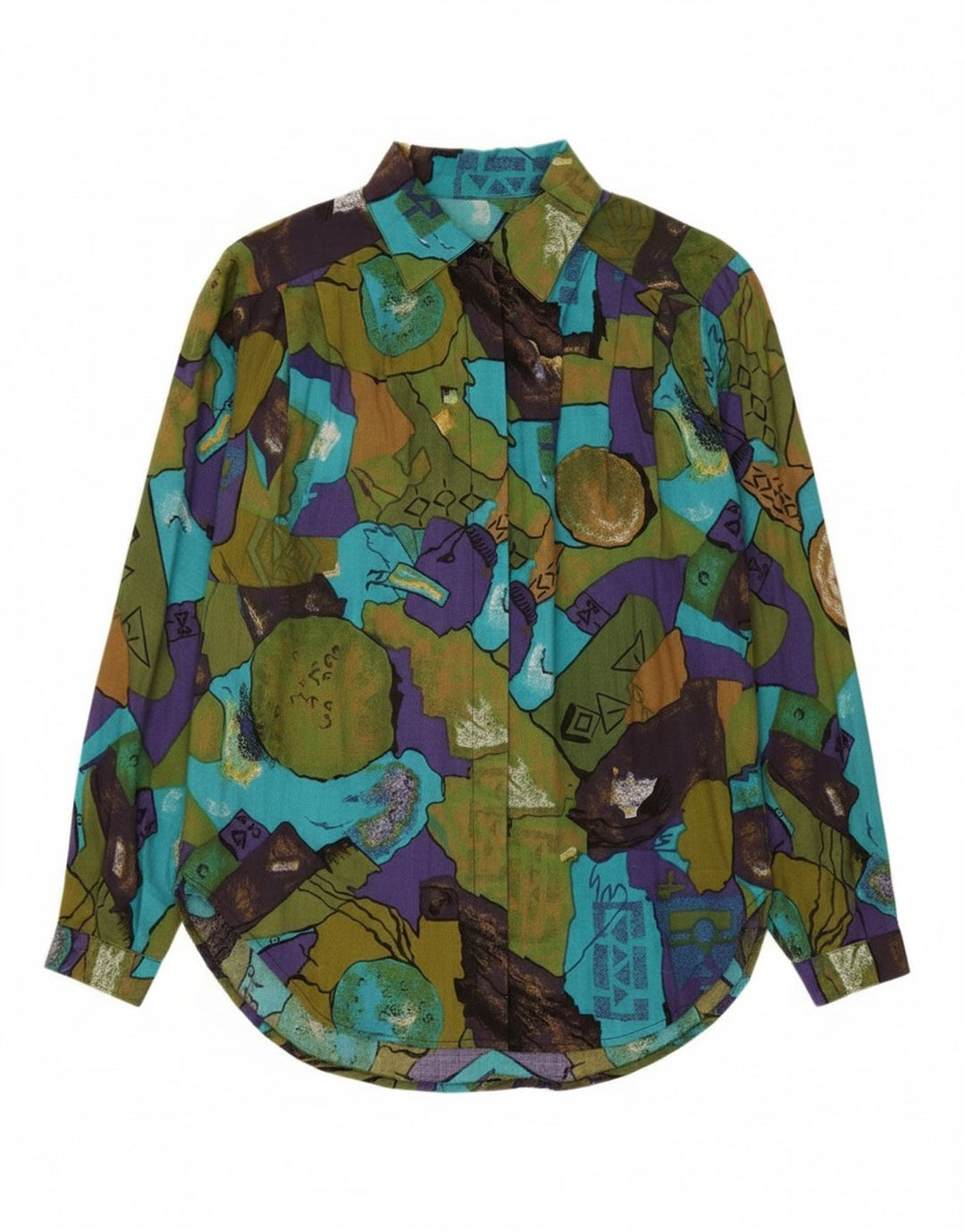 Bluză de cămașă vintage cu model abstract pentru femei UK 22 3XL Multicolor