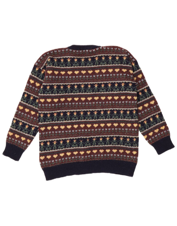 Pulover vintage pentru femei cu decolteu rotund UK 10 mic multicolor geometric