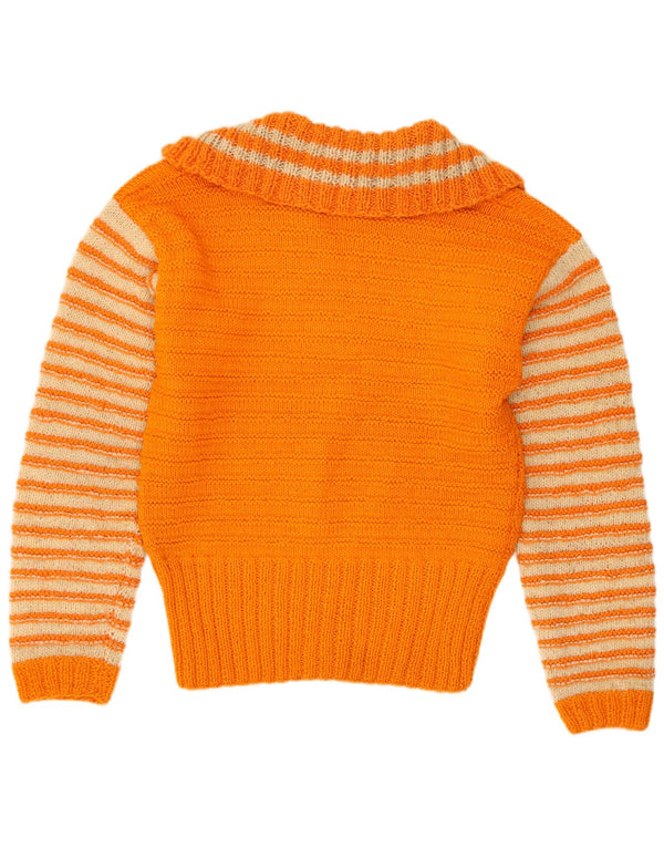 Pulover vintage cu gât polo pentru femei UK 12 portocaliu mediu cu dungi