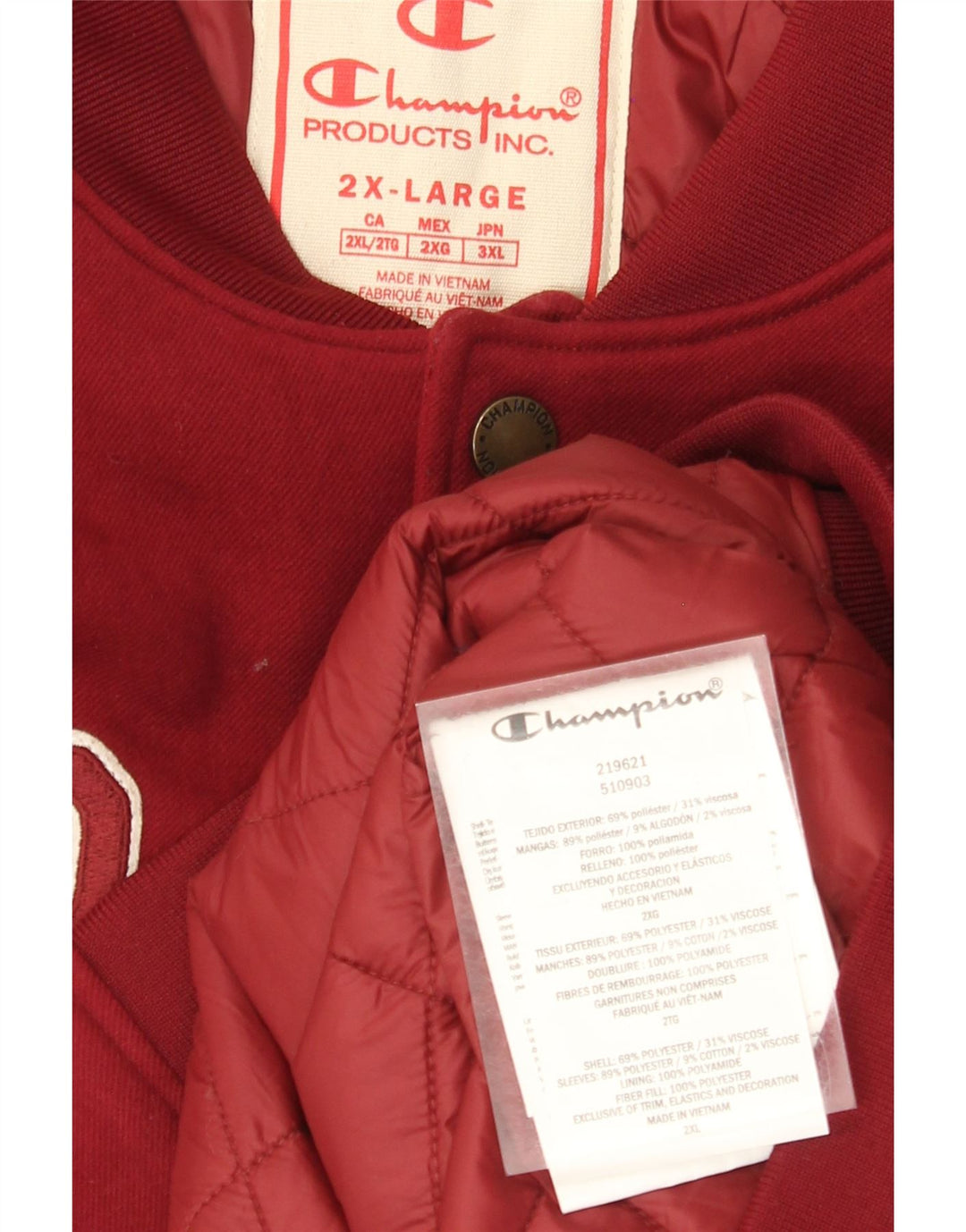 Jachetă Varsity cu grafică Champion pentru bărbați UK 44 2XL Burgundy Colorblock