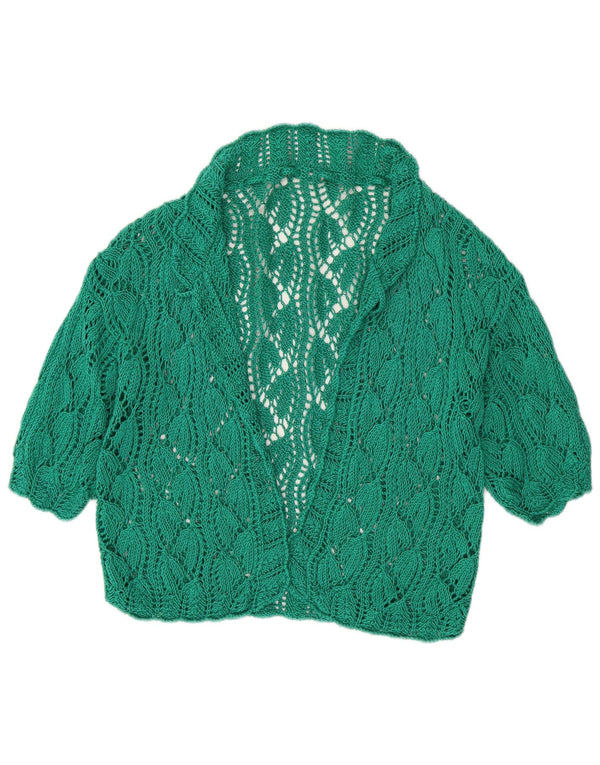 Pulover cardigan deschis pentru femei cu mânecă scurtă vintage UK 16 mare verde