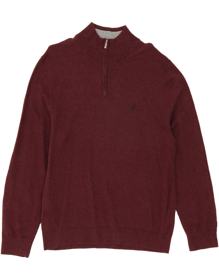 NAUTICA Mens Zip Neck Jumper Sweater Large Maroon Cotton Vintage Nautica and Second-Hand Nautica from Messina Hembry 