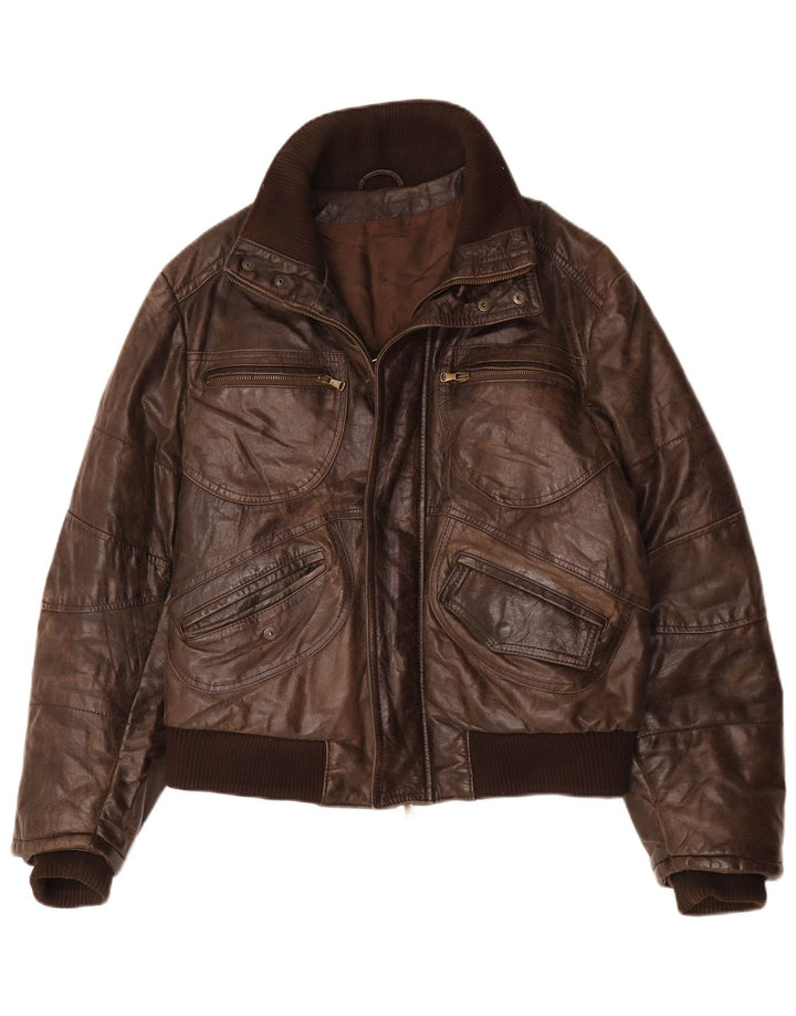 Geacă din piele vintage pentru bărbați IT 54 2XL din piele maro