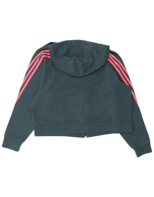 Adidas Womens Relaxed Fit Zip Hoodie Sweater UK 10 Small Green Sports