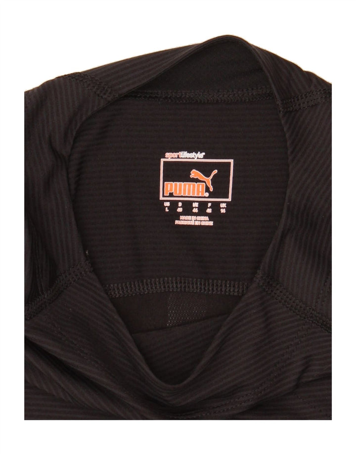 PUMA Womens T-Shirt Top UK 14 Medium  Black Striped Polyester Vintage Puma and Second-Hand Puma from Messina Hembry 