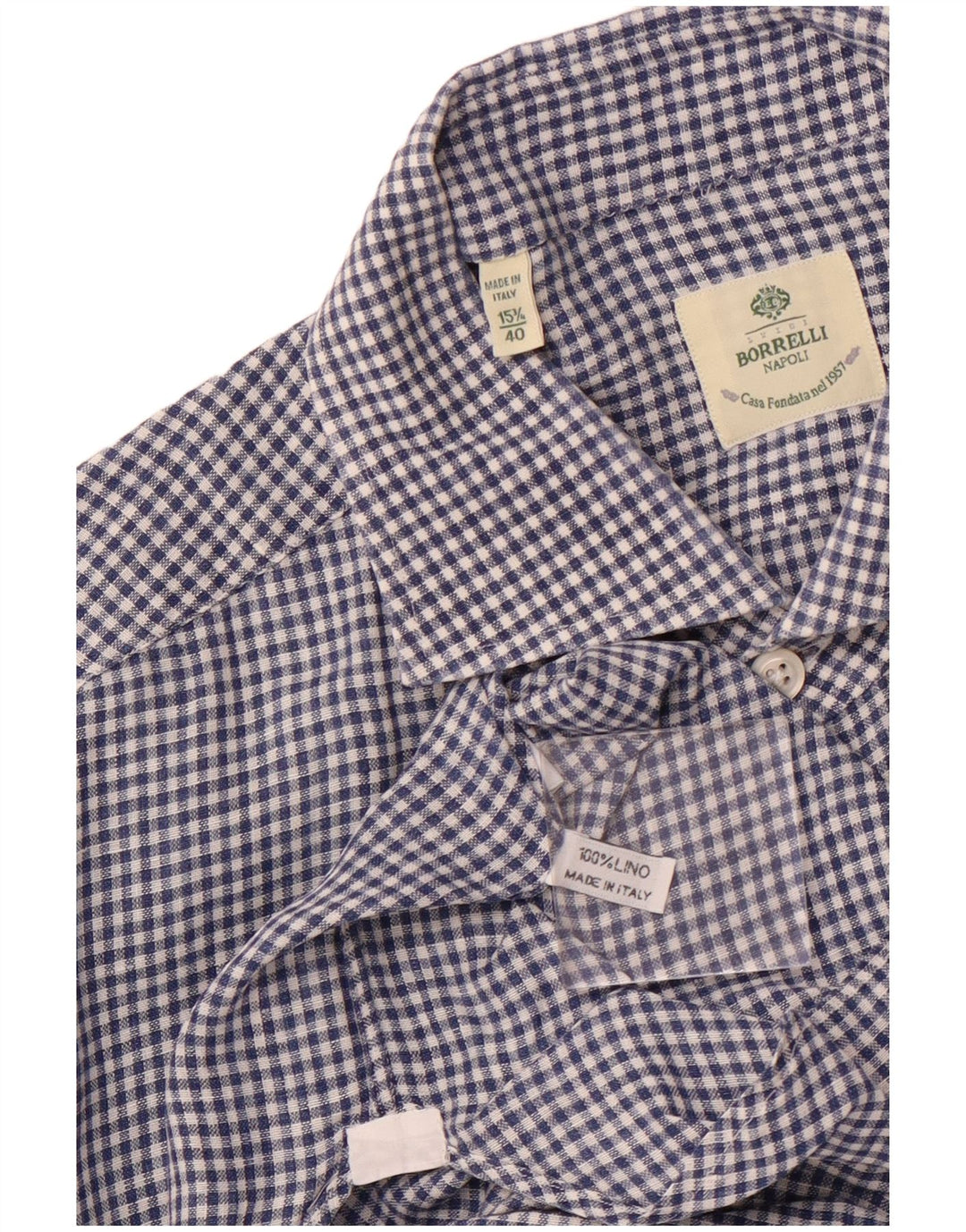 Cămașă pentru bărbați BORRELLI Mărimea 40 15 3/4 Medium Blue Gingham Bumbac