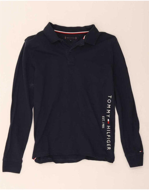 Tricou polo cu mânecă lungă cu grafică Tommy Hilfiger pentru băieți 11-12 ani, albastru bleumarin