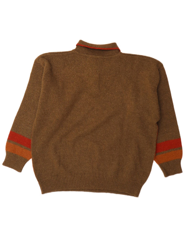 Pulover vintage pentru bărbați cu gât polo mare, lână de alpaca, maro
