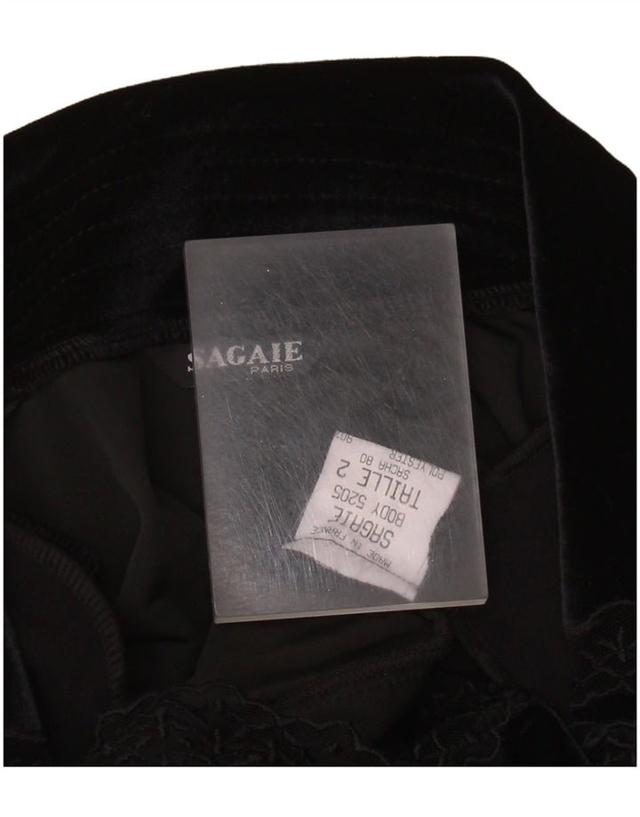 SAGAIE Body cu mânecă lungă din catifea pentru femei UK 12 Poliester mediu negru