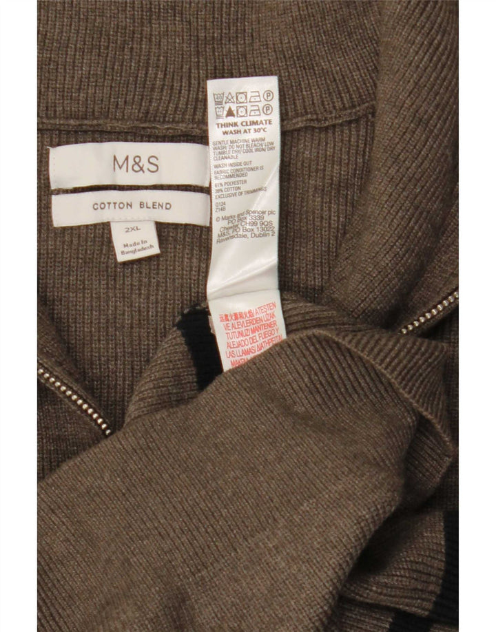 Pulover pentru bărbați Marks & Spencer, cu fermoar și gât, poliester cu dungi gri 2XL
