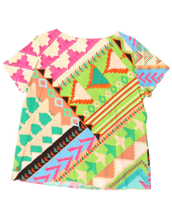 Bluză de cămașă vintage pentru femei UK 16 mare, multicoloră, geometrică