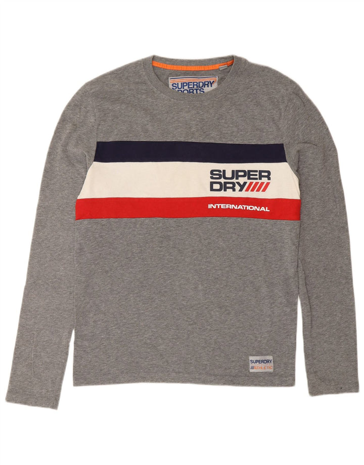 Top grafic pentru bărbați Superdry cu mânecă lungă, gri mic, bumbac color bloc