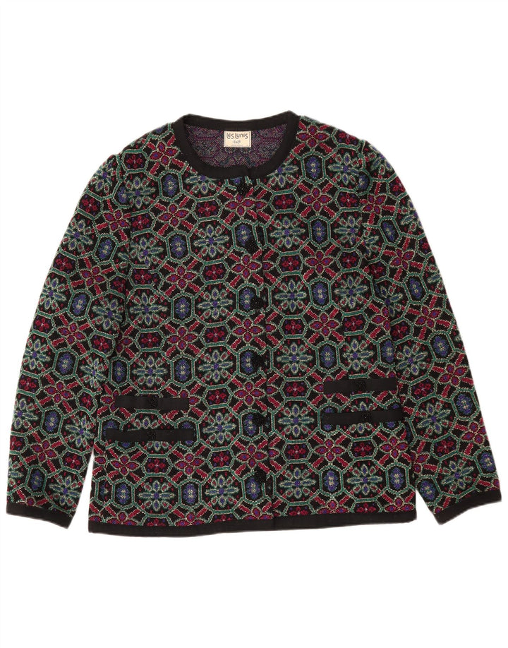 Pulover cardigan pentru femei Les Lunis IT 48 XL Lână geometrică multicoloră