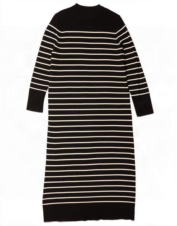 Zara Womens Long Sleeve Jumper Dress UK 16 Large Black Striped