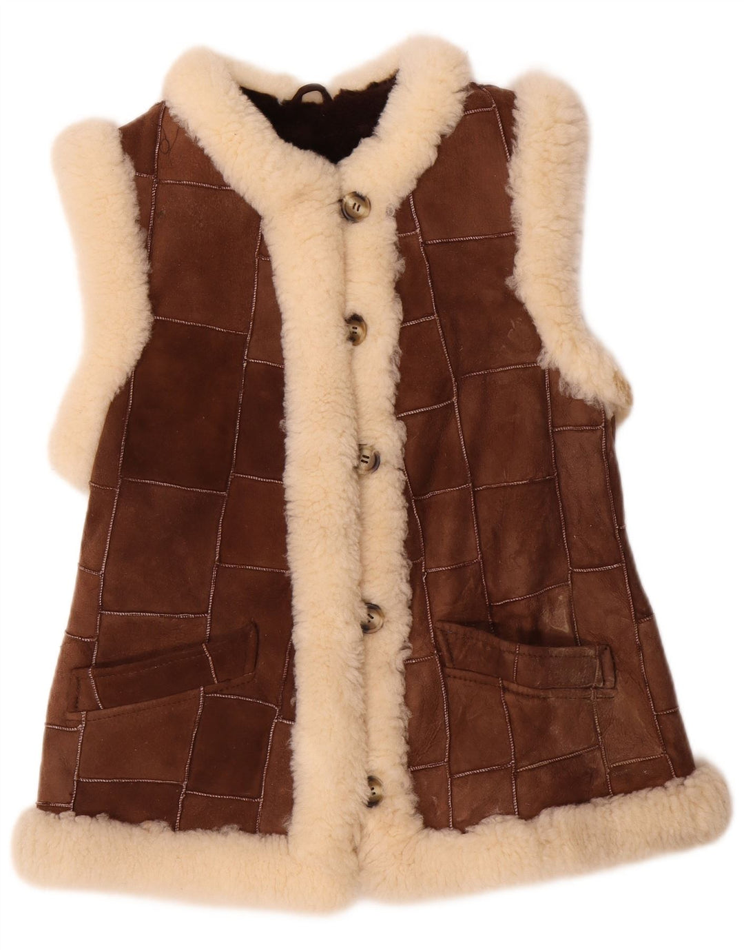Gilet din shearling pentru femei VINTAGE EU 36 Mic maro din piele moale