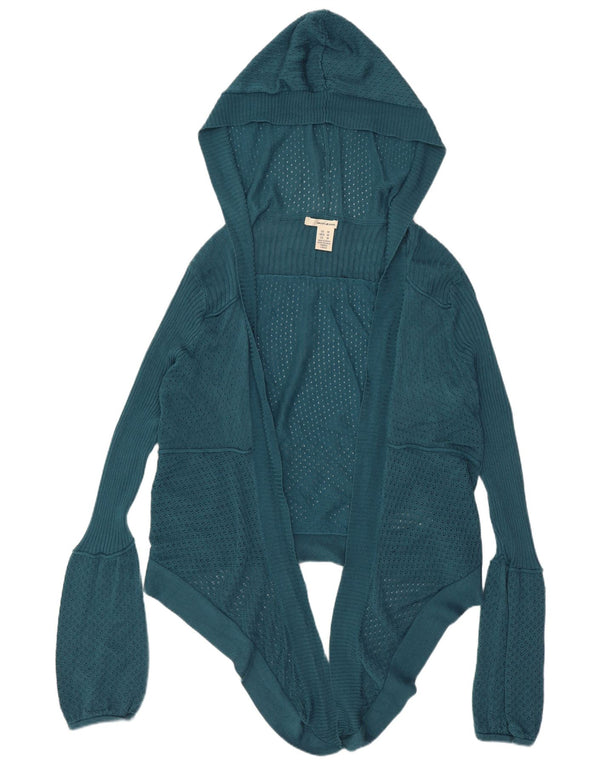 Dkny Womens Crop Hooded Open Cardigan Sweater UK 14 Medium Blue Cotton