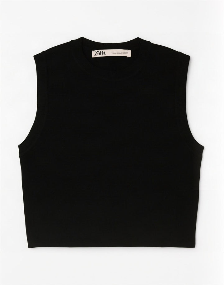 Top Vest Crop pentru Damă Zara UK 14 Large Negru