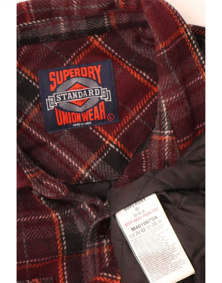 Cămașă Superdry pentru bărbați, lână cu carouri mari burgundă