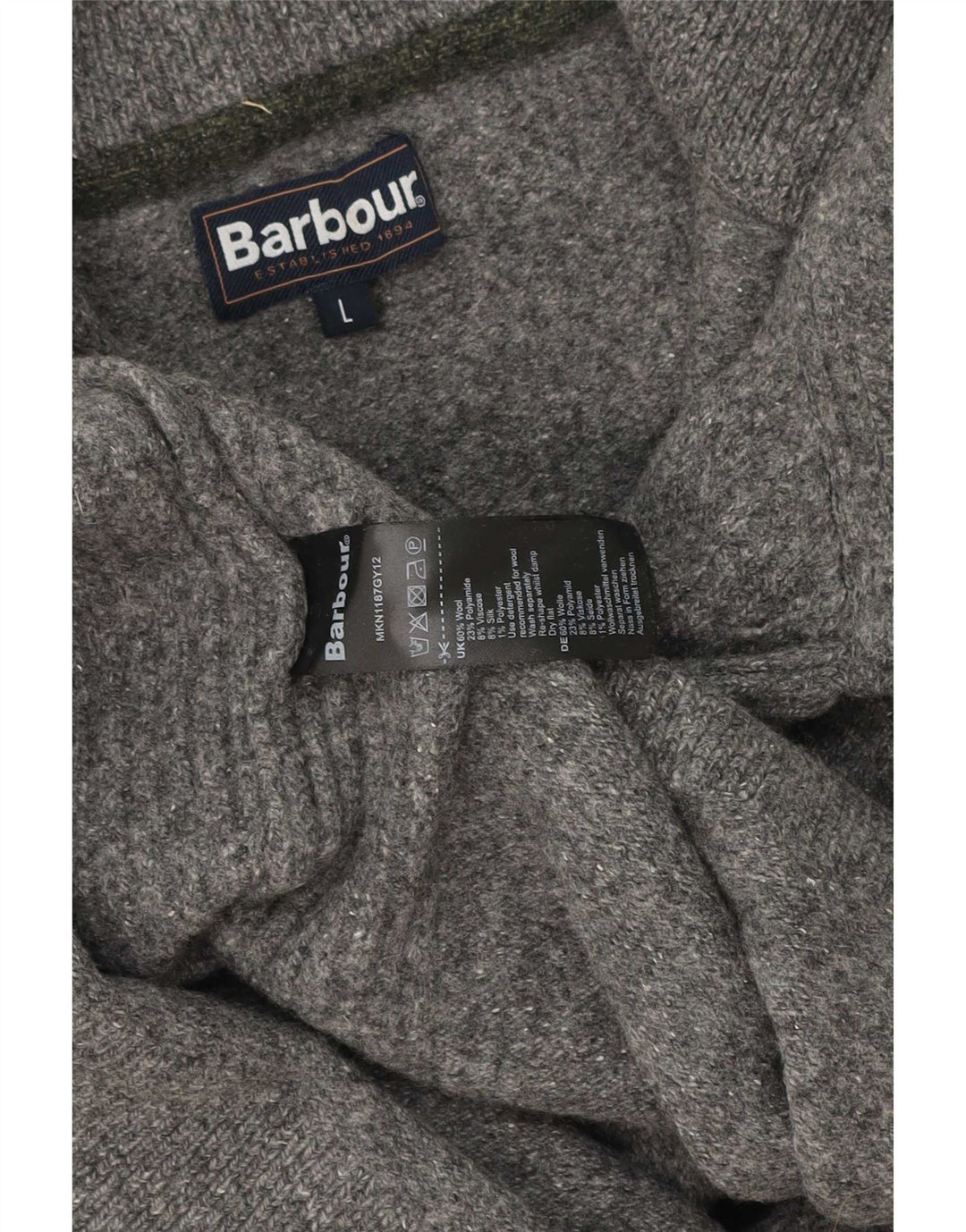 Pulover Barbour pentru femei, cu fermoar și gât, UK 16, lână mare, gri