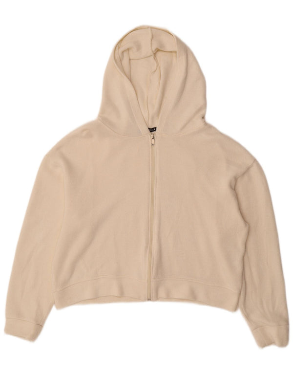 Pulover Zara pentru femei Crop Zip Hoodie UK 14 Medium White Viscose