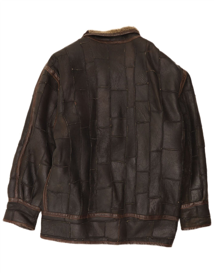 Jachetă vintage pentru bărbați din shearling UK 42 XL maro mozaic