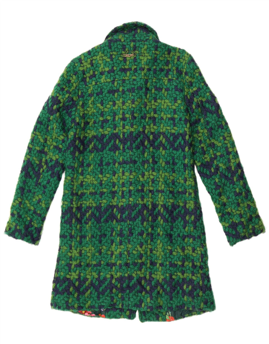Pardesiu Desigual Femei Tricotat EU 36 Mic Verde Geometric