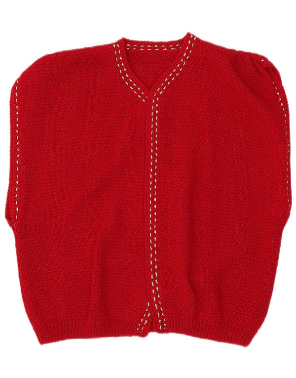 Pulover cardigan deschis pentru femei cu mânecă scurtă vintage UK 12 roșu mediu