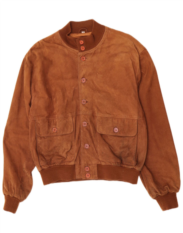 Bomber vintage pentru bărbați din piele intoarsa IT 50 mare maro din piele intoarsa