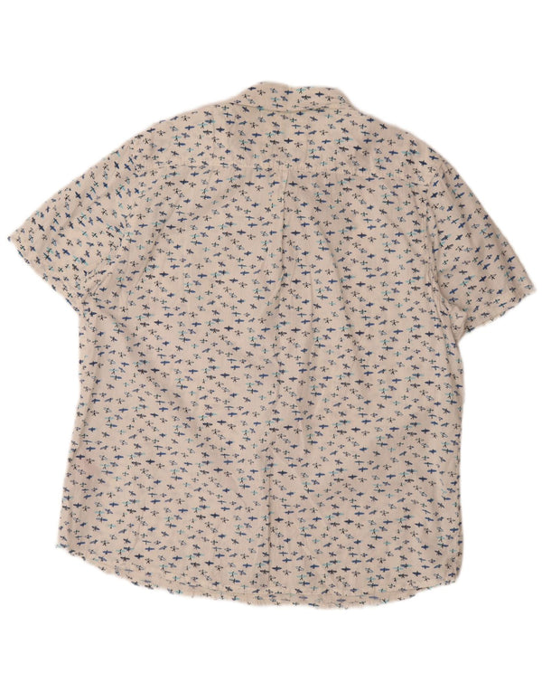 Cămașă cu mânecă scurtă pentru bărbați Weird Fish cu model abstract, bumbac alb XL