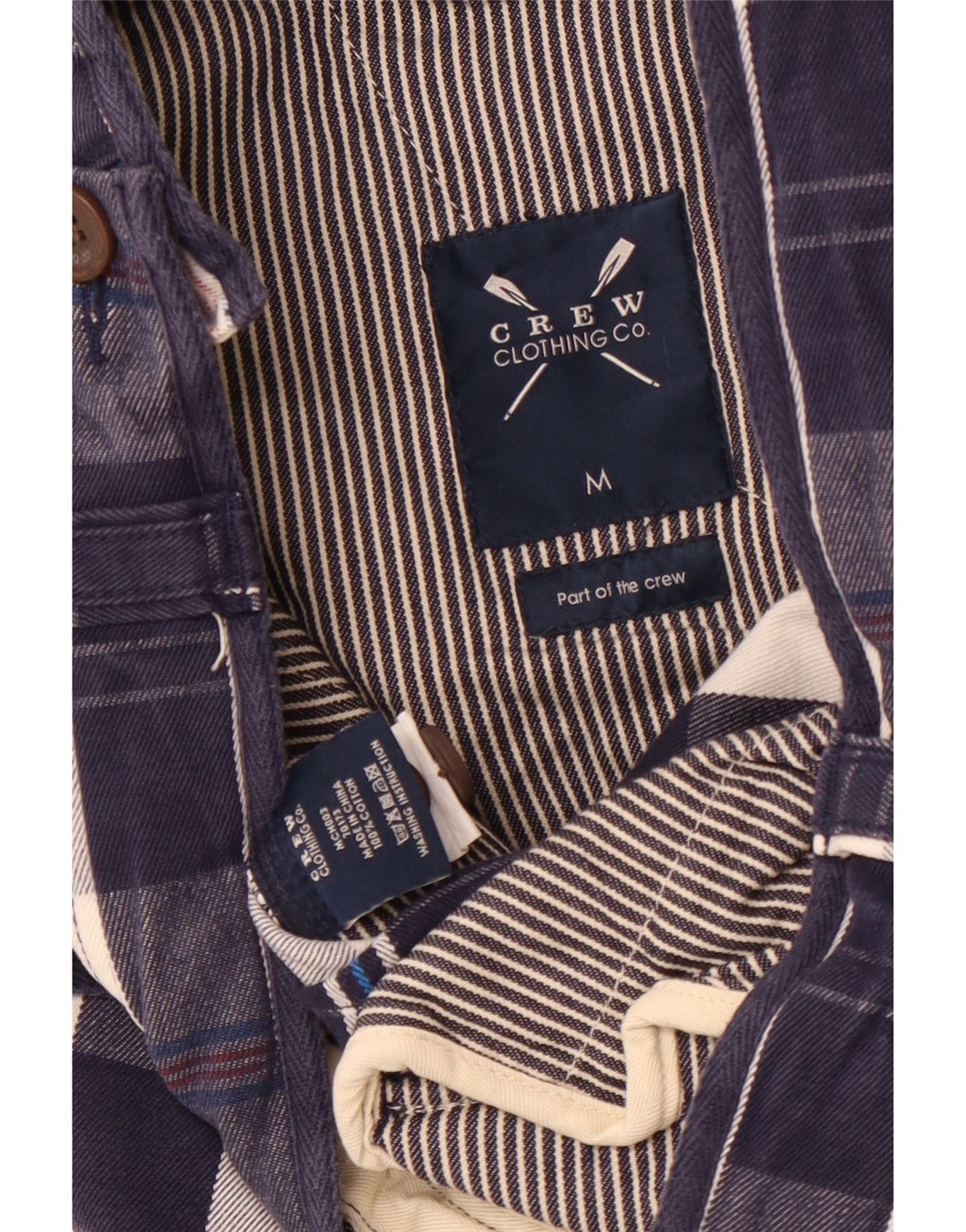 CREW CLOTHING Pantaloni scurți cargo pentru bărbați, mediu W32, din bumbac cu carouri bleumarin