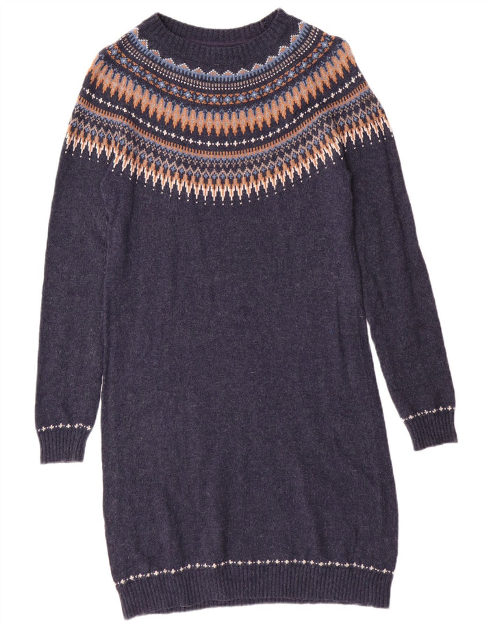 FAT FACE Rochie Jumper pentru Femei UK 10 Small Bluemarin Fair Isle Bumbac