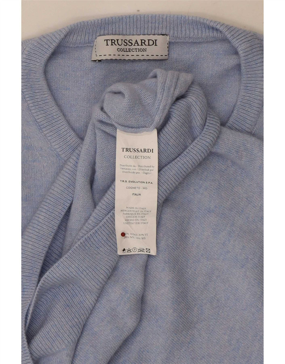 Pulover Trussardi pentru bărbați cu gât crew, lână albastră medie
