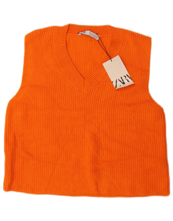 Zara femei Crop Vest Tank Top UK 14 Bumbac portocaliu mediu