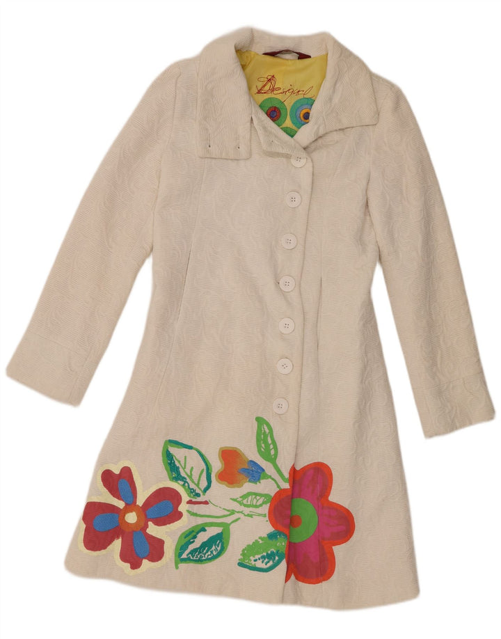 Palton pentru femei Desigual EU 38 Bumbac Floral Alb Mediu