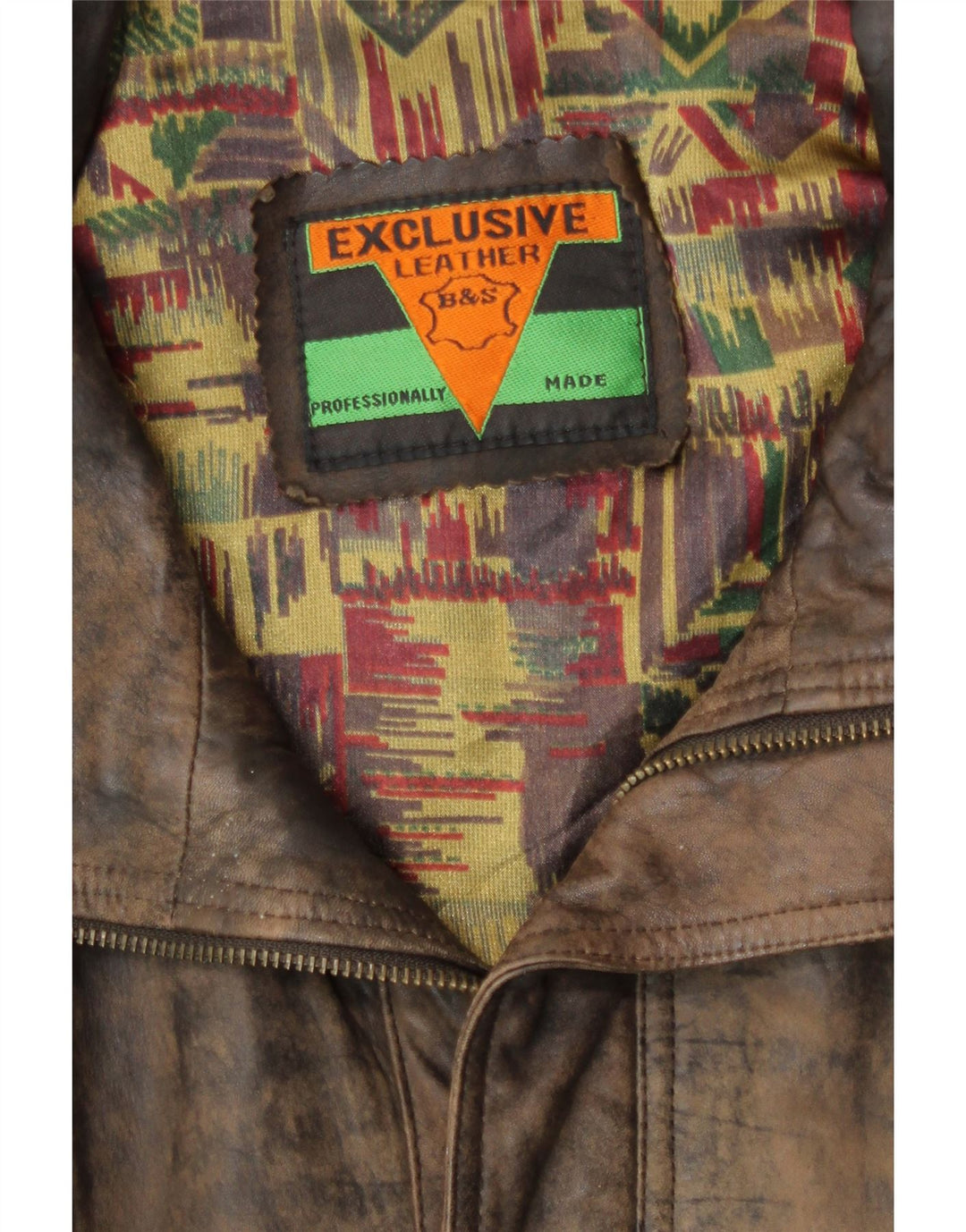 B&S Exclusive Mens Bomber Leather Jacket UK 42 XL Brown Leather Jacket