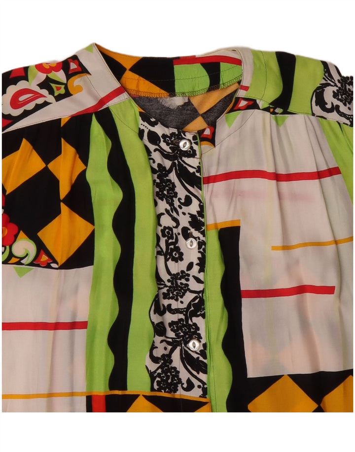 Bluză vintage cămașă cu mânecă scurtă pentru femei UK 20 2XL, multicoloră, patchwork