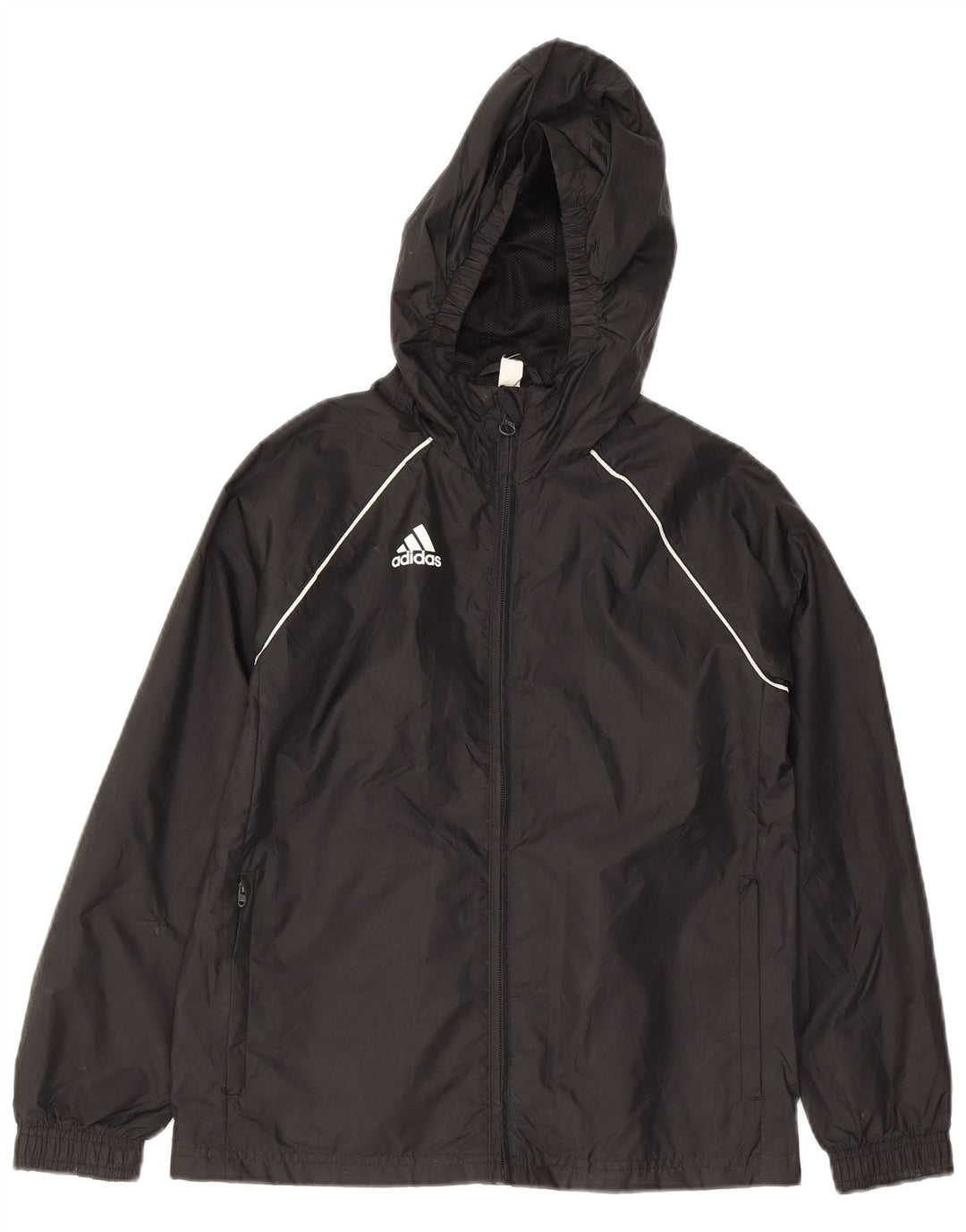 Jachetă de ploaie cu glugă Adidas pentru băieți 9-10 ani, nailon negru