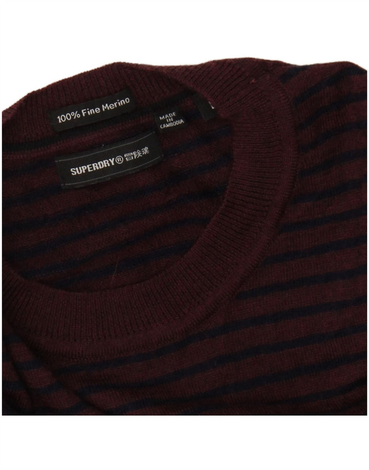 Pulover pentru damă SUPERDRY cu decolteu rotund, cu dungi mari, burgundă, UK 14