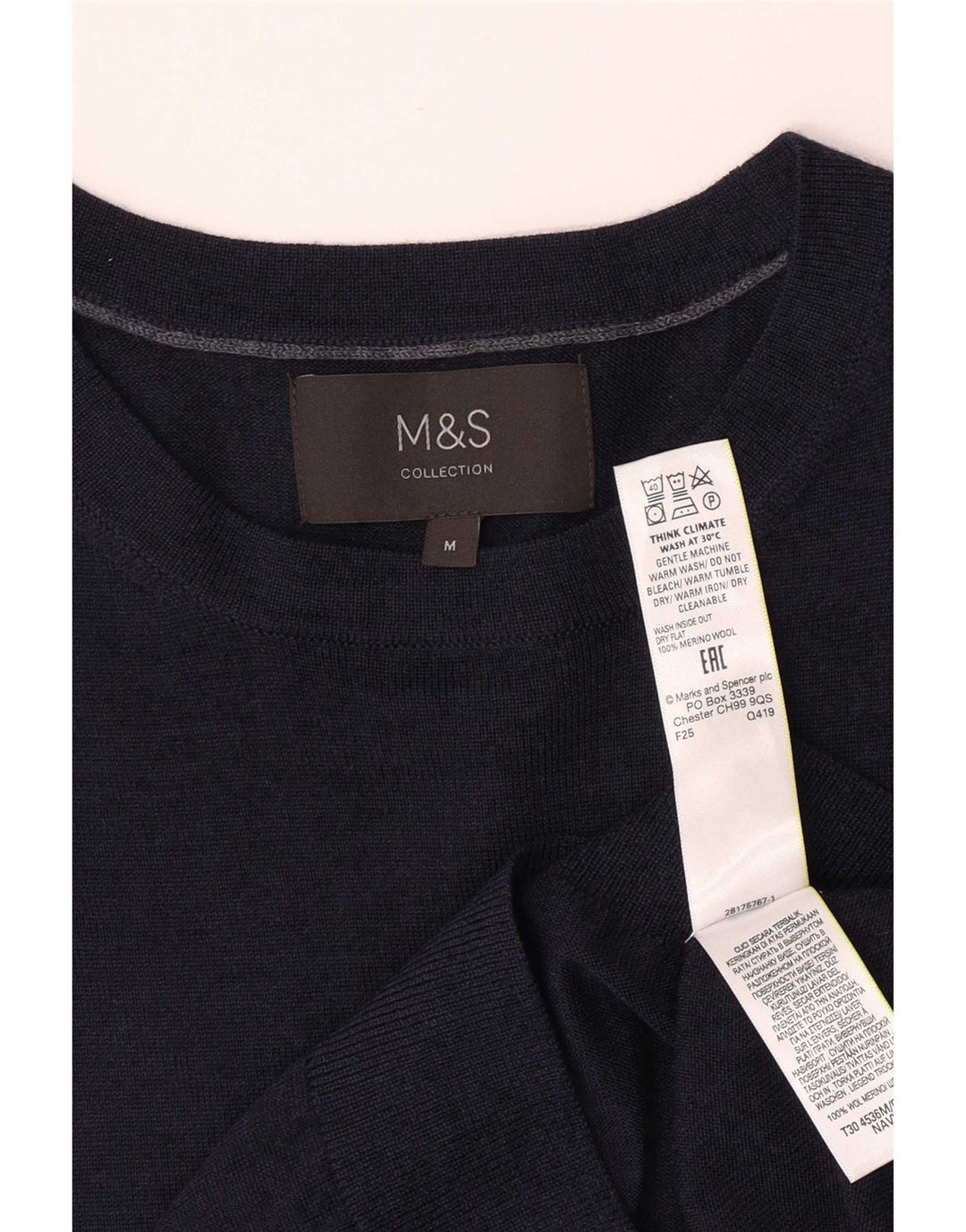 Pulover pentru bărbați Marks & Spencer, cu gât de barcă, lână merinos, albastru, mediu