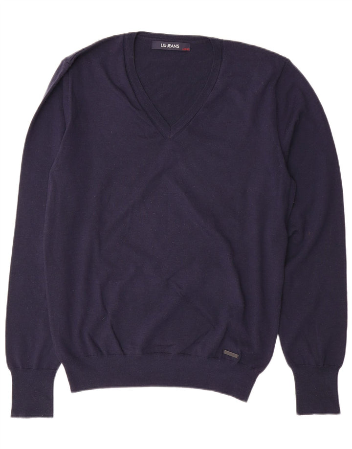 Pulover de damă LIU JO cu decolteu în V UK 18 XL Lână bleumarin