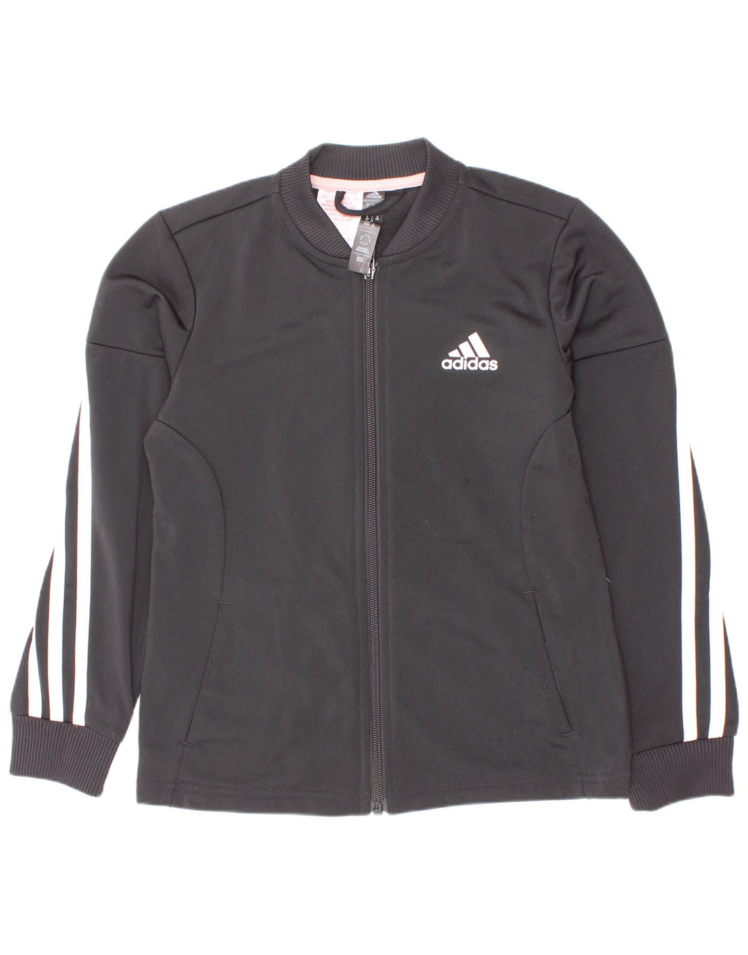 Jachetă de trening pentru fete Adidas 7-8 ani poliester negru cu dungi