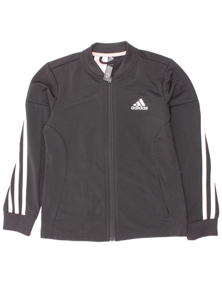 Jachetă de trening pentru fete Adidas 7-8 ani poliester negru cu dungi